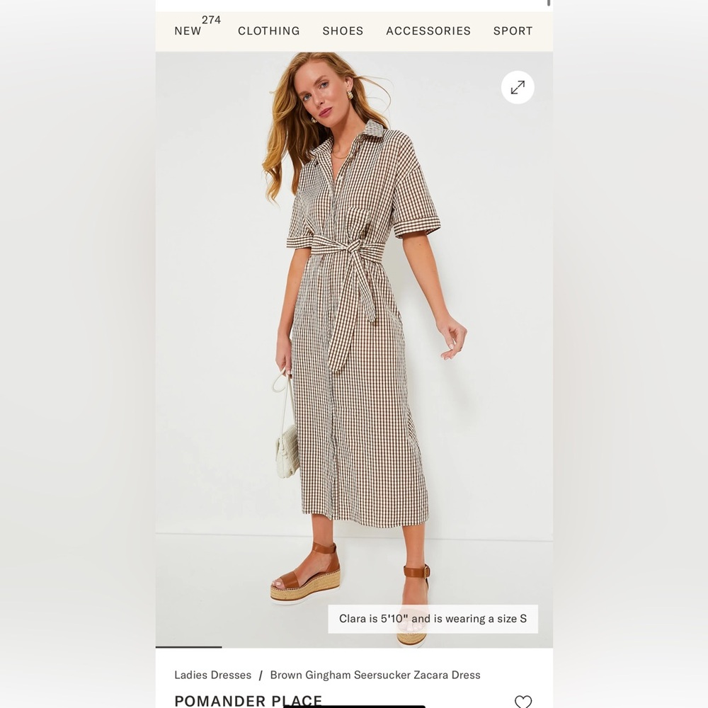 Pomander Place Brown Gingham Seersucker Shirt Dress